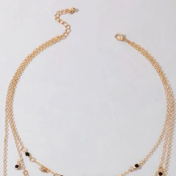 Water Drop 3 Layer Necklace (black/gold) - Picture 5 of 9